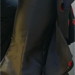 Black Satin Skirt with Red Floral Accents